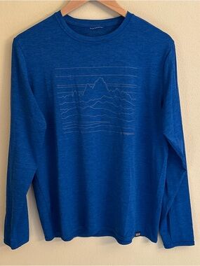 Patagonia Capilene Cool Daily Men Medium Blue Long Sleeve Mountain Graphic Shirt